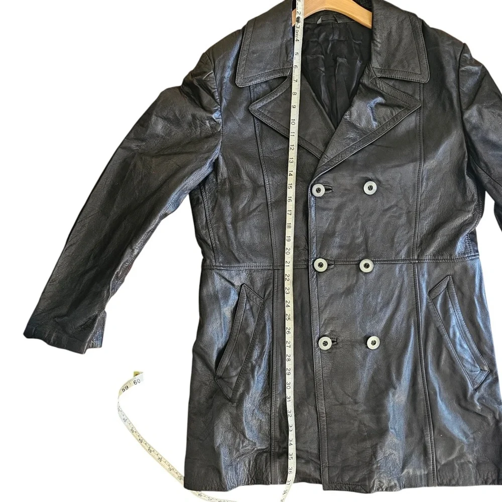 Vintage Black Double-Breasted Leather Coat – Men’s Size Large – Made in Italy - Picture 5 of 6